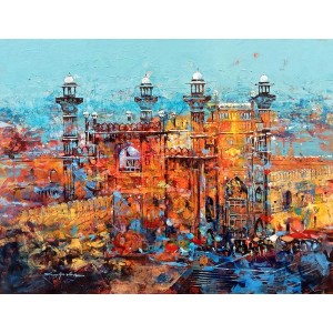 Shan Amrohvi, 24 x 30 inch, Oil on Canvas, City Scape Painting, AC-SA-169 Shan Amrohvi, 24 x 30 inch, Oil on Canvas, City Scape Painting, AC-SA-169
